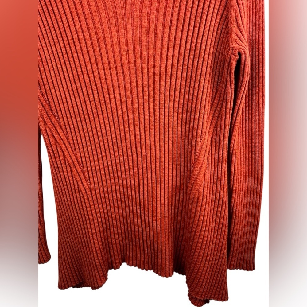 Eileen Fisher Merino wool V-neck Ribbed Tunic Sweater Size M Burnt Orange - Picture 5 of 12